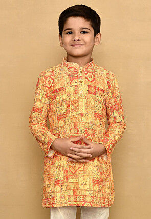 Digital Printed Cotton Kurta in Yellow