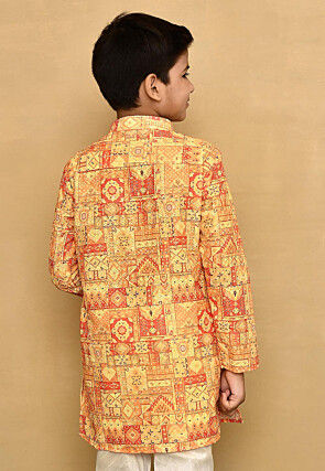 Digital Printed Cotton Kurta in Yellow