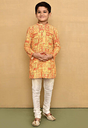Digital Printed Cotton Kurta in Yellow