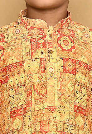 Digital Printed Cotton Kurta in Yellow