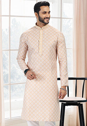 Digital Printed Cotton Kurta in Yellow