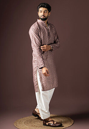 Digital Printed Cotton Kurta Set in Beige