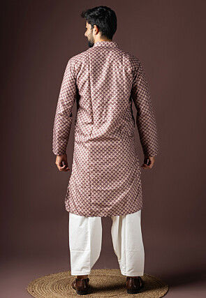 Digital Printed Cotton Kurta Set in Beige