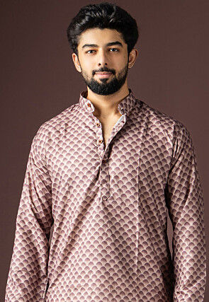 Digital Printed Cotton Kurta Set in Beige