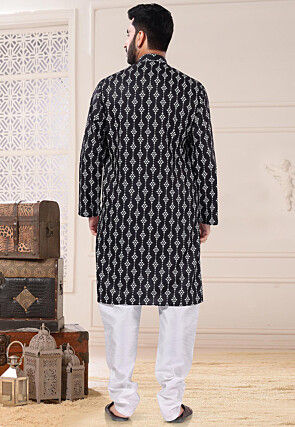 Digital Printed Cotton Kurta Set in Black