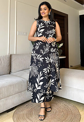 Digital Printed Cotton Kurta Set in Black