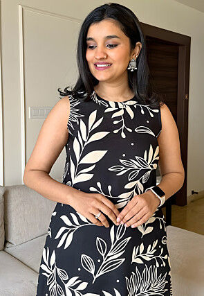 Digital Printed Cotton Kurta Set in Black