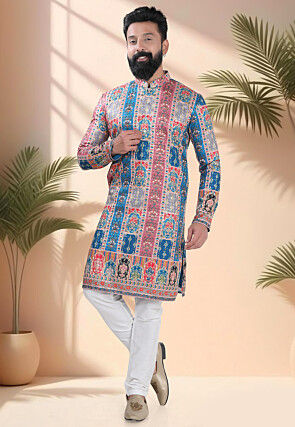 Digital Printed Cotton Kurta Set in Multicolor