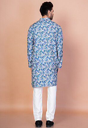 Digital Printed Cotton Kurta Set in Blue