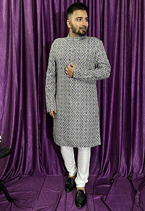 Digital Printed Cotton Kurta Set in Blue