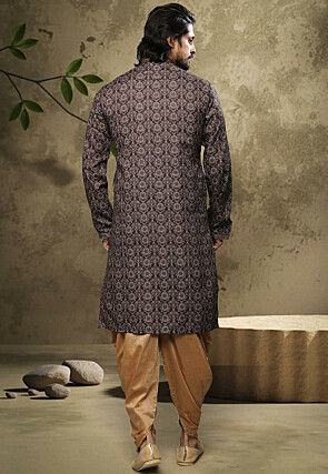 Digital Printed Cotton Kurta Set in Brown