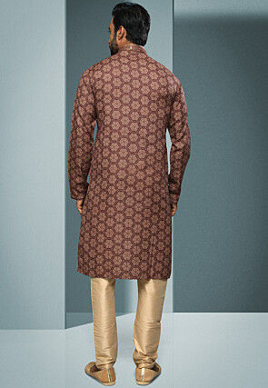 Digital Printed Cotton Kurta Set in Brown