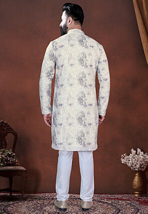 Digital Printed Cotton Kurta Set in Cream