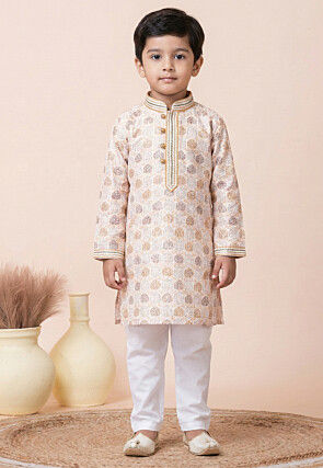 Digital Printed Cotton Kurta Set in Cream