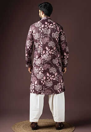 Digital Printed Cotton Kurta Set in Dark Maroon