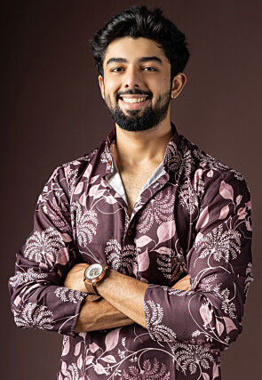 Digital Printed Cotton Kurta Set in Dark Maroon