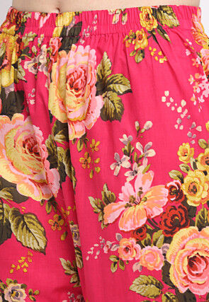 Digital Printed Cotton Kurta Set in Fuchsia