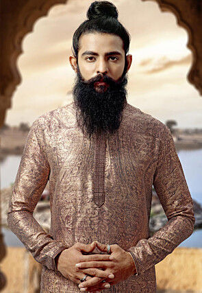 Digital Printed Cotton Kurta Set in Golden