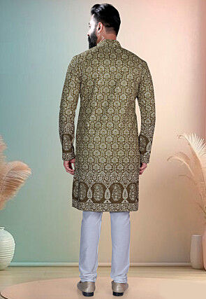 Digital Printed Cotton Kurta Set in Green