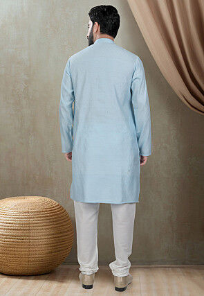Digital Printed Cotton Kurta Set in Light Blue