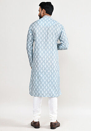 Digital Printed Cotton Kurta Set in Light Grey