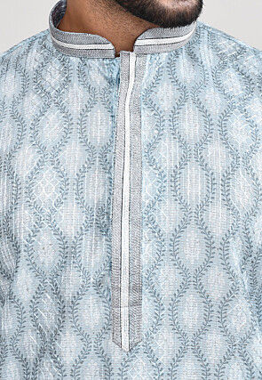 Digital Printed Cotton Kurta Set in Light Grey