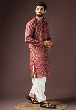 Digital Printed Cotton Kurta Set in Maroon