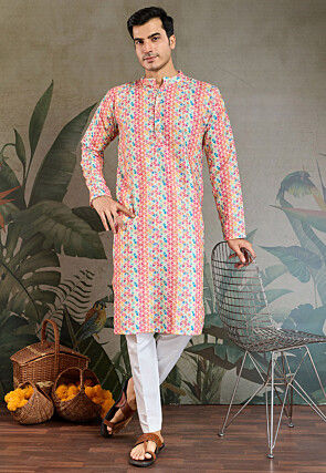 Digital Printed Cotton Kurta Set in Multicolor