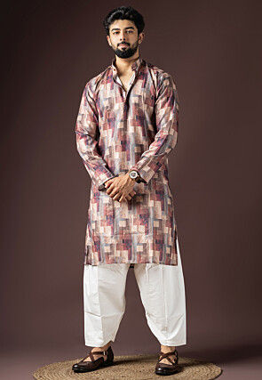 Digital Printed Cotton Kurta Set in Multicolor