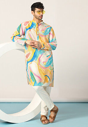 Digital Printed Cotton Kurta Set in Multicolor
