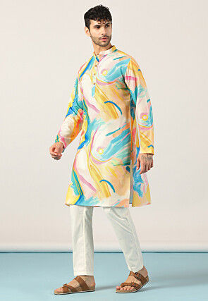 Digital Printed Cotton Kurta Set in Multicolor