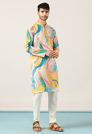 Digital Printed Cotton Kurta Set in Multicolor
