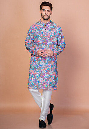Digital Printed Cotton Kurta Set in Multicolor