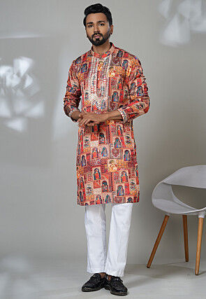 Digital Printed Cotton Kurta Set in Multicolor