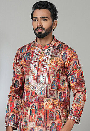 Digital Printed Cotton Kurta Set in Multicolor