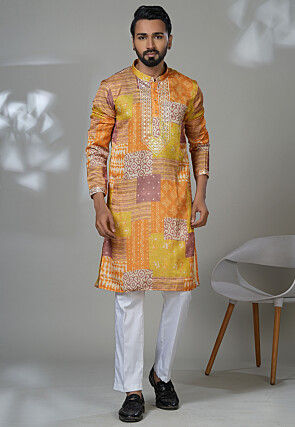 Digital Printed Cotton Kurta Set in Multicolor