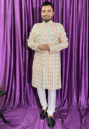 Digital Printed Cotton Kurta Set in Multicolor