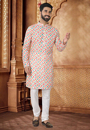 Digital Printed Cotton Kurta Set in Multicolor