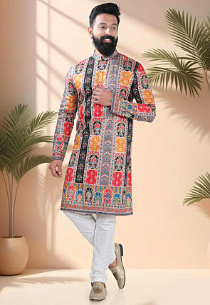Digital Printed Cotton Kurta Set in Multicolor