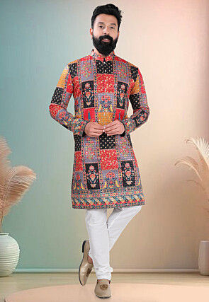 Digital Printed Cotton Kurta Set in Multicolor
