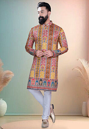 Digital Printed Cotton Kurta Set in Multicolor