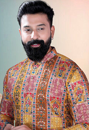 Digital Printed Cotton Kurta Set in Multicolor