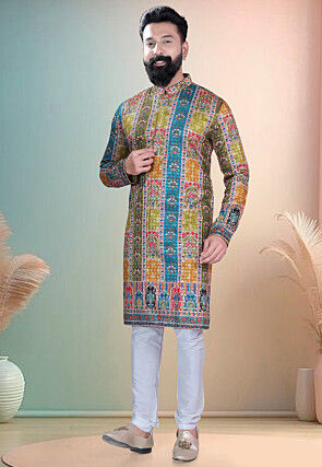Digital Printed Cotton Kurta Set in Multicolor