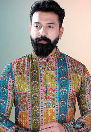 Digital Printed Cotton Kurta Set in Multicolor