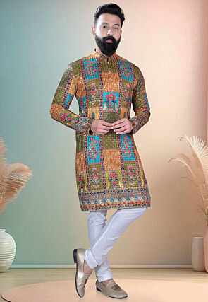 Digital Printed Cotton Kurta Set in Multicolor