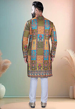 Digital Printed Cotton Kurta Set in Multicolor