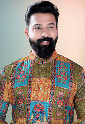 Digital Printed Cotton Kurta Set in Multicolor