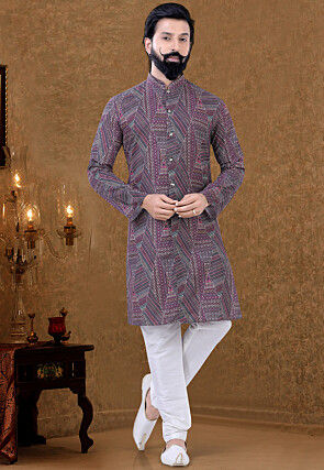 Digital Printed Cotton Kurta Set in Multicolor