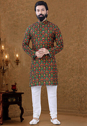 Digital Printed Cotton Kurta Set in Multicolor