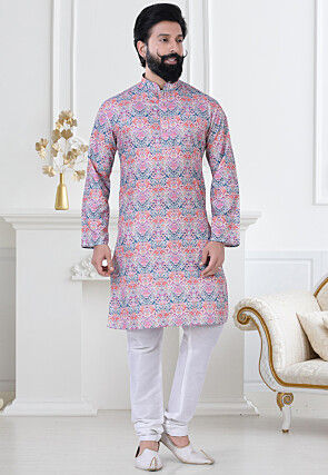 Digital Printed Cotton Kurta Set in Multicolor